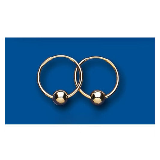Hoop Earrings Yellow Gold Ball Bead Detail 14mm Sleeper
