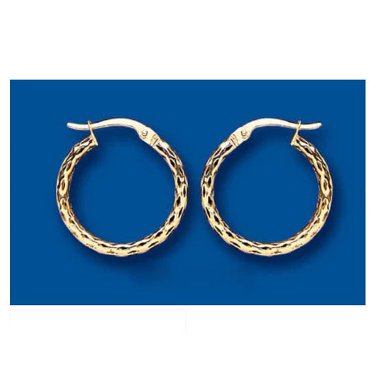 Hoop earrings Gold Creole Hoops Diamond Cut Yellow Gold 18mm Hallmarked