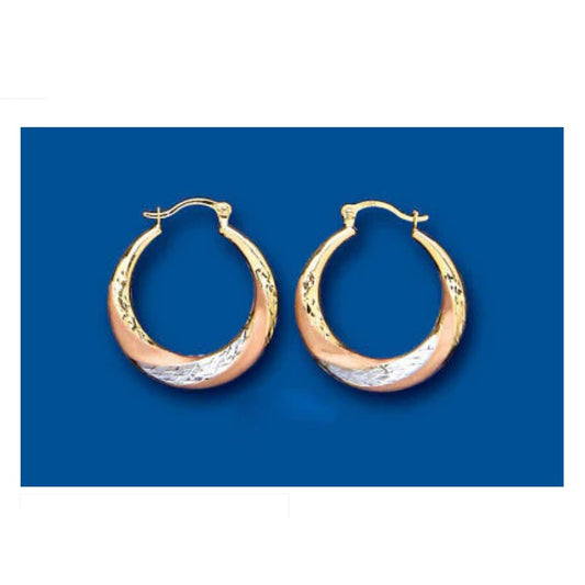 Hoop Earrings Gold Creole Three Colour Rose White Yellow Multi Tone Gold 20mm