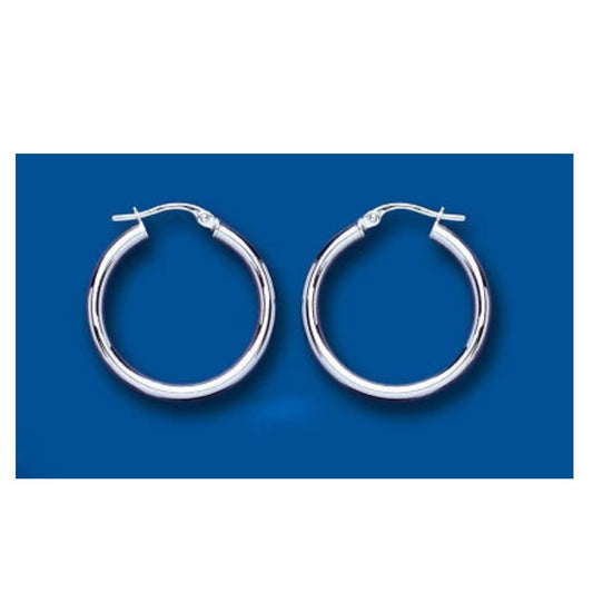 Hoop Earrings White Gold Plain Creole 24mm