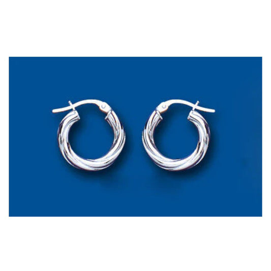 Hoop Earrings White Gold Rope Twist Creole 15mm