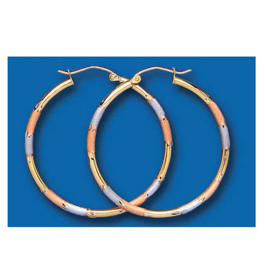 Hoop earrings Rose Yellow White Gold Multi Tone Hoops Creole 35mm Hallmarked