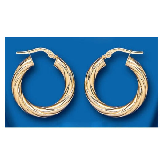 Hoop Earrings Yellow Gold Chunky Creole Hoops Rope Twist Design 22mm Hallmarked
