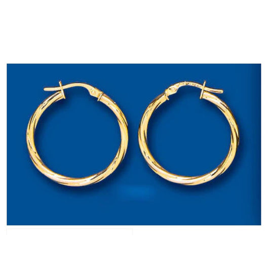 Hoop Earrings Yellow Gold Creole Hoops Rope Twist 23mm Hallmarked