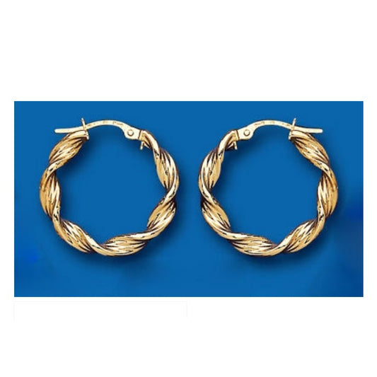 Hoop Earrings Yellow Gold Hoops Creole Twist Design 20mm Hallmarked