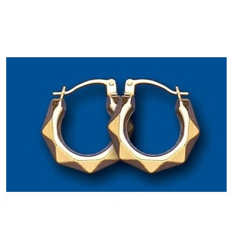 Hoop Earrings Yellow Gold Creole Hexagon Design 16mm Hallmarked