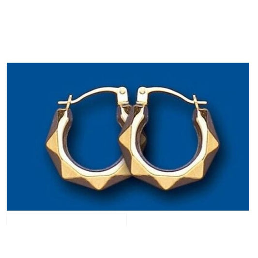 Hoop Earrings Yellow Gold Creole Hexagon Design 16mm Hallmarked