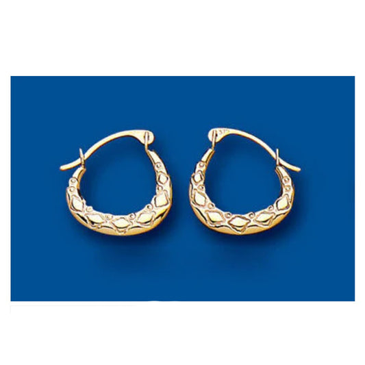 Hoop Earrings Yellow Gold Creole Patterned 13mm Hallmarked