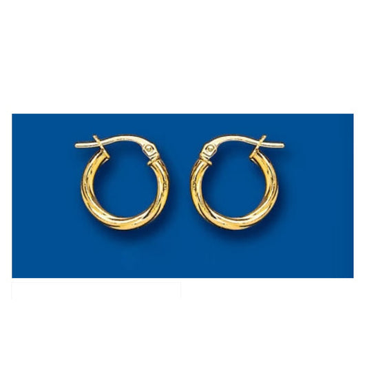 Hoop Earrings Yellow Gold Rope Twist Creole 14mm Hallmarked