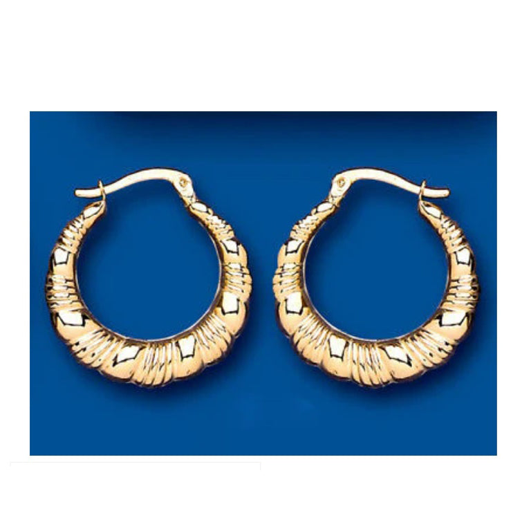 Hoop Earrings Yellow Gold Creole Hoops Scallop Edge 20mm Hallmarked