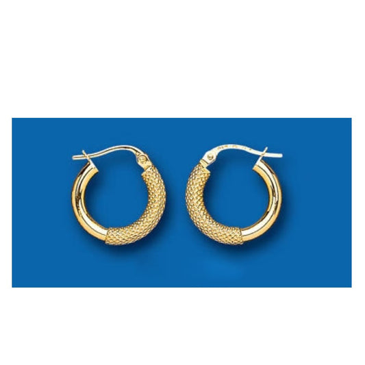 Hoop Earrings Yellow Gold 15mm Textured Hoops Creole Hallmarked 15mm