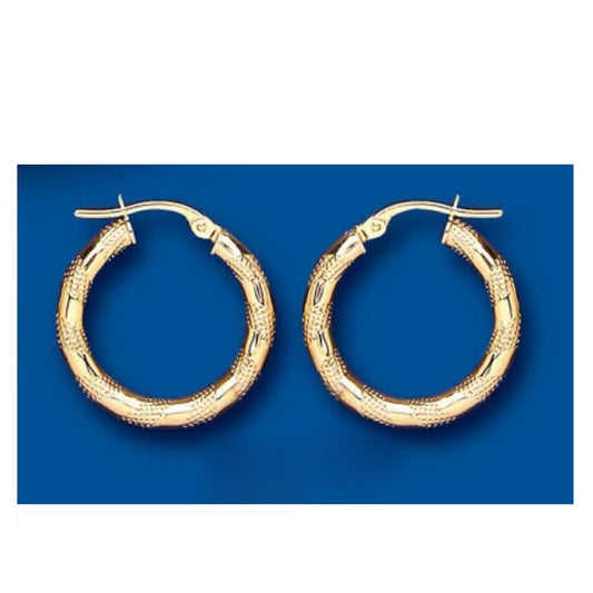 Hoop Earrings Yellow Gold Creole Hoops Textured 20mm Hallmarked