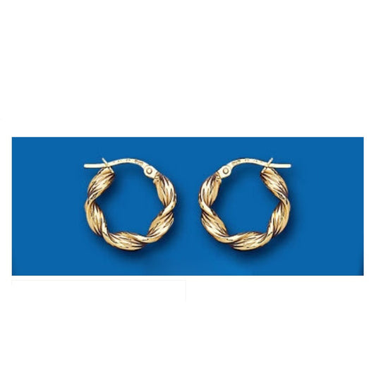 Hoop Earrings Yellow Gold Creole Hoops Twist Design 16mm Hallmarked