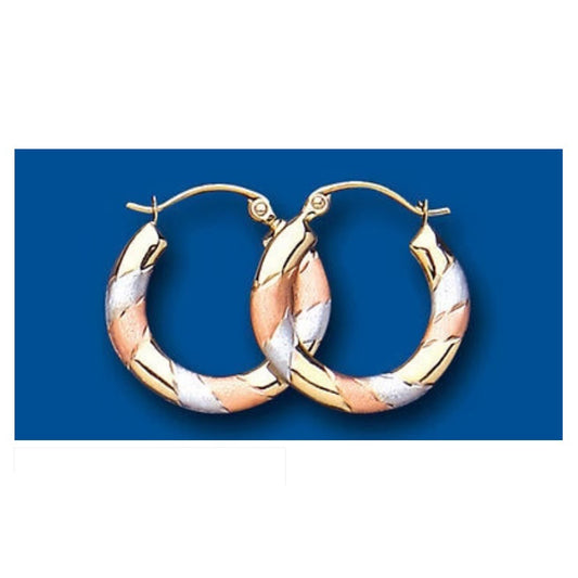 Hoop earrings Rose Yellow White Gold Multi Tone Creole 17mm Hallmarked