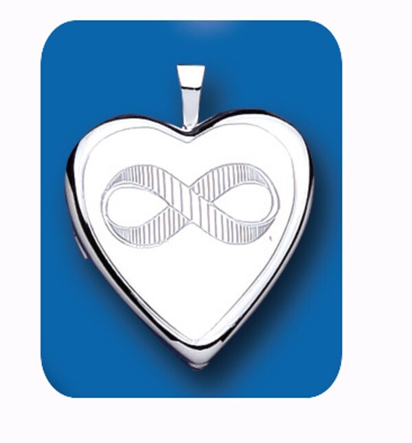 Silver Infinity Knot Heart Locket by J R Jewellery with a polished finish and intricate design