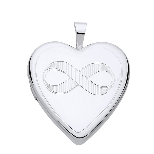 Silver Infinity Knot Heart Locket by J R Jewellery, featuring a sleek infinity design