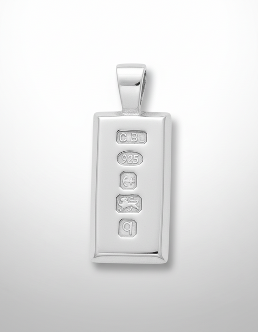 Silver Ingot Pendant with Hallmark Feature from J R Jewellery, showcasing intricate detailing and quality