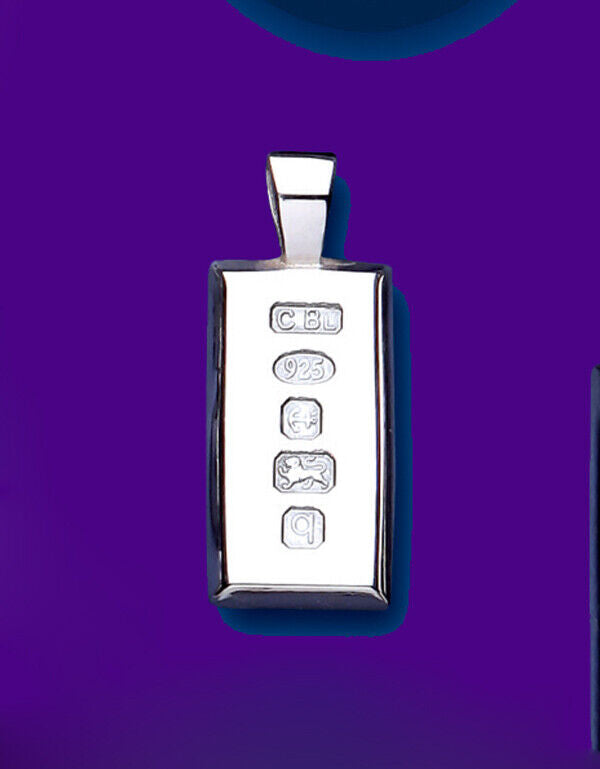 Silver ingot pendant featuring hallmark details from J R Jewellery for elegant accessorising