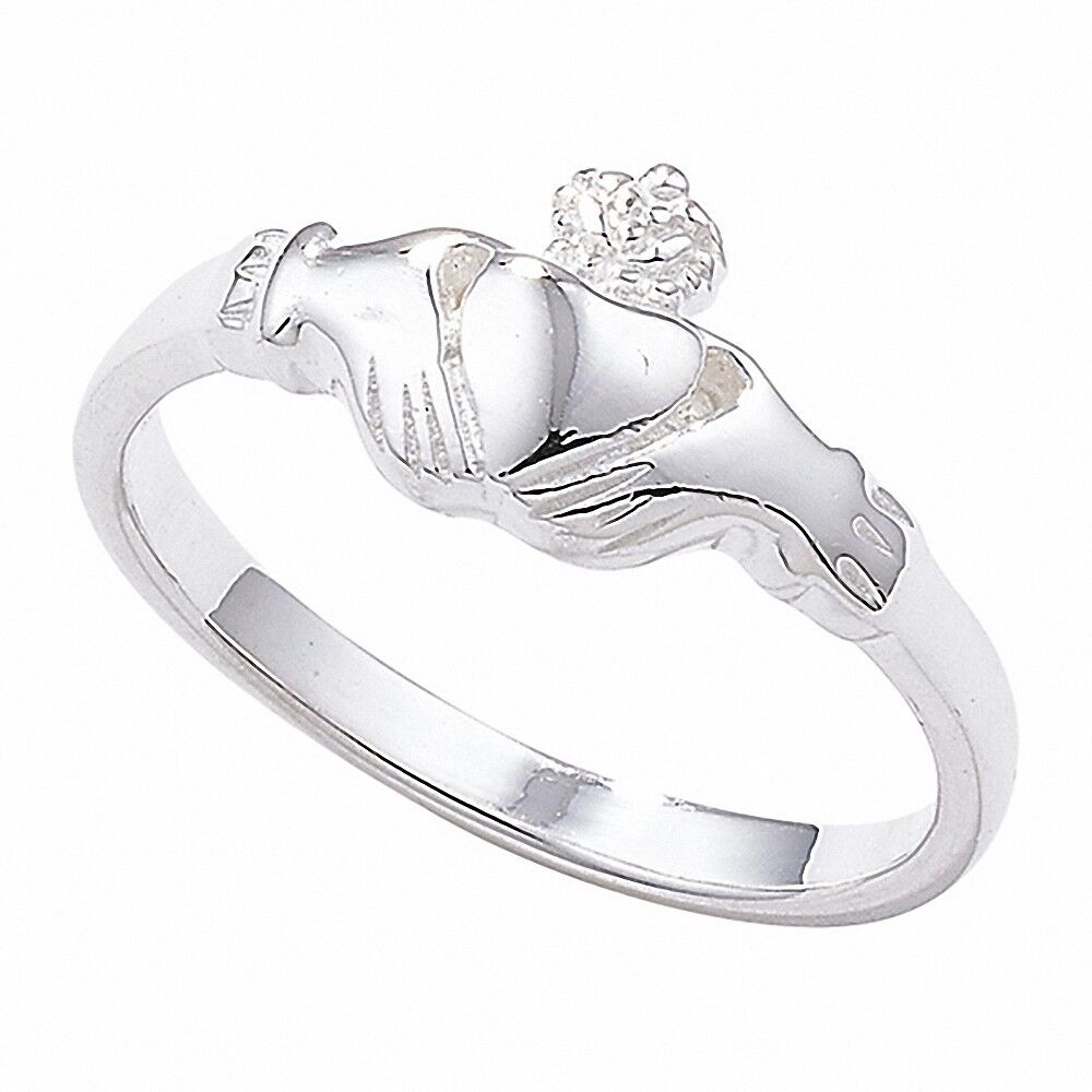 Elegant Irish Claddagh Ring in Silver with Hands and Heart Symbolising Love and Friendship