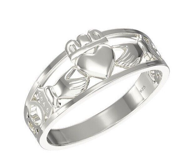 Elegant Irish Claddagh Ring in Sterling Silver featuring heart and hands design