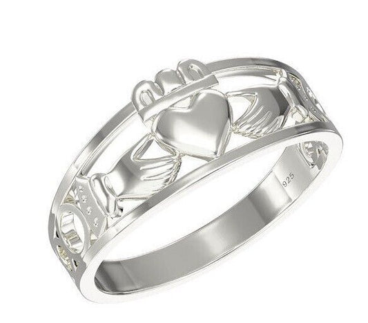 Elegant Irish Claddagh Ring in Sterling Silver featuring heart and hands design