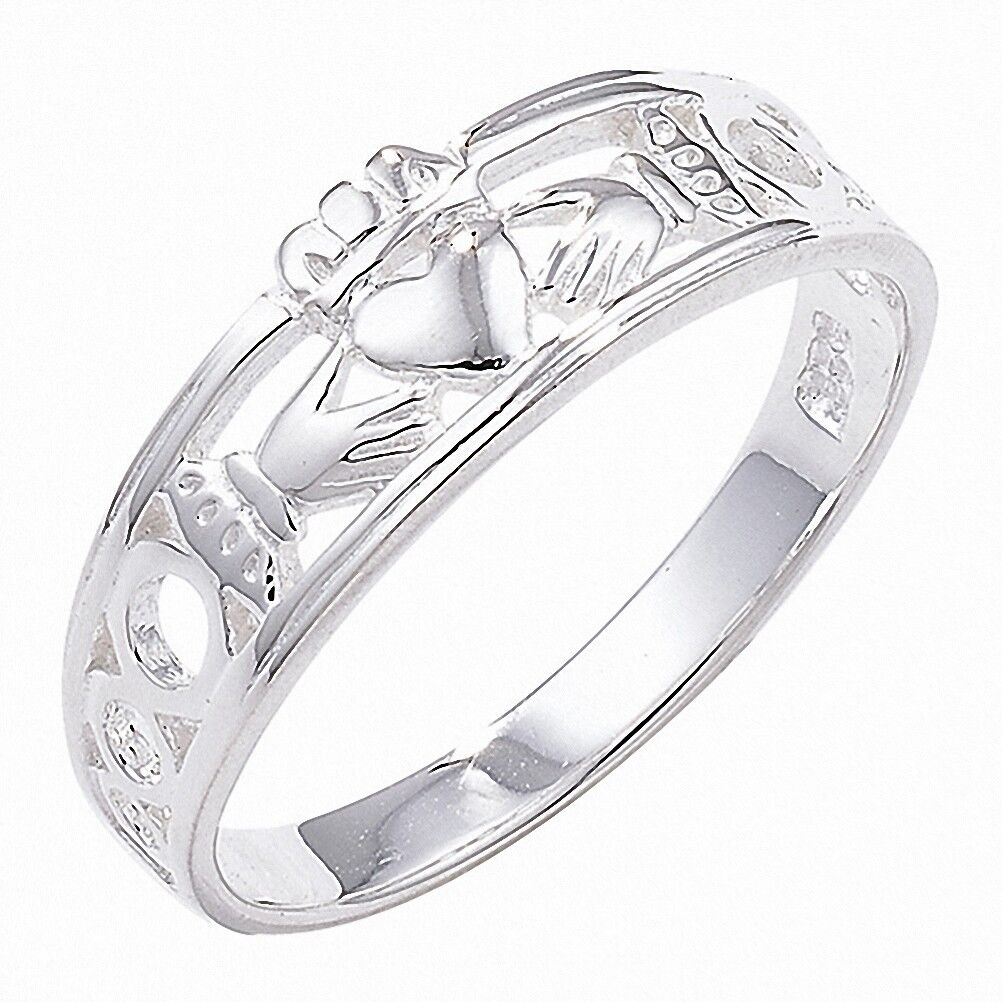 Silver Irish Claddagh Ring featuring intricate design of hands and a heart symbol