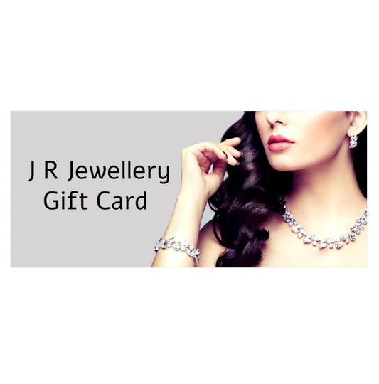 J R Jewellery Gift Card UK with elegant woman wearing diamond necklace bracelet and earrings jewellery gift card UK