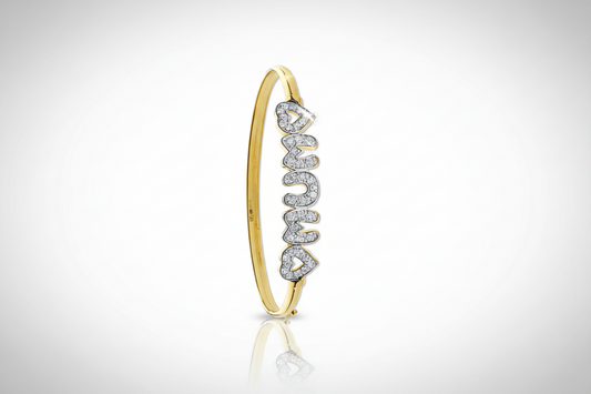 9ct Yellow Gold Mum Bangle With Love Hearts Fully Hallmarked