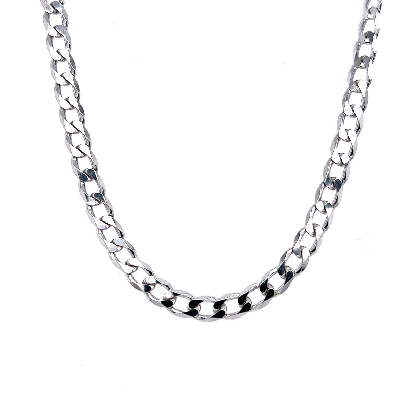 J R Jewellery white gold flat bevelled curb chain polished links sleek low profile necklace for everyday or dress wear