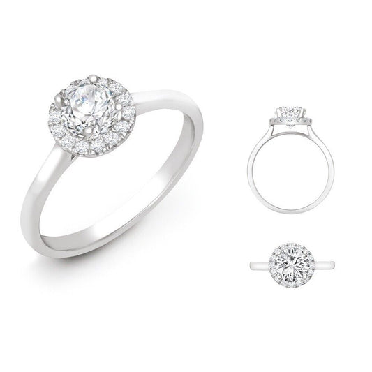 J R Jewellery lab created diamond engagement ring with halo setting in white gold