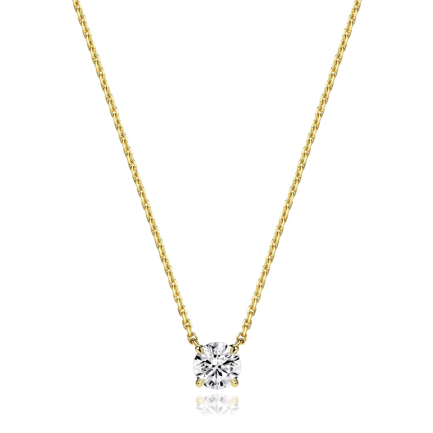 Lab Grown Floating Diamond Necklace in yellow gold with a sparkling central diamond pendant