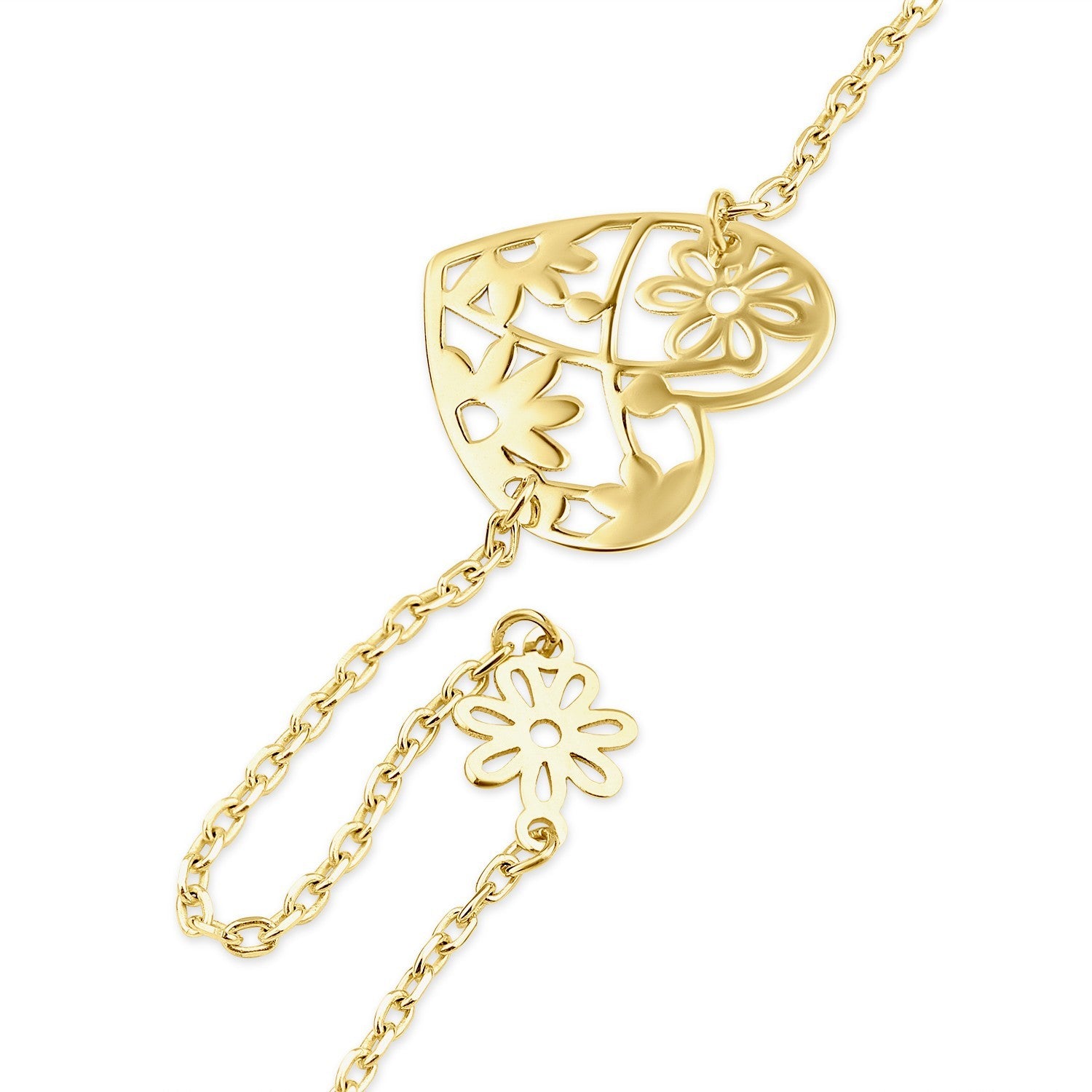 J R Jewellery Ladies Floral Heart Bracelet in gold with intricate floral design