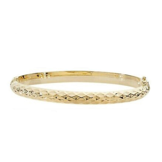 Ladies Diamond Cut Bangle Yellow Gold Hallmarked British Made Women's Bracelet