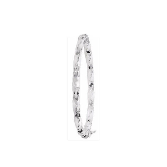 Ladies Oval Diamond Cut Twist Bangle Sterling Silver Hallmarked