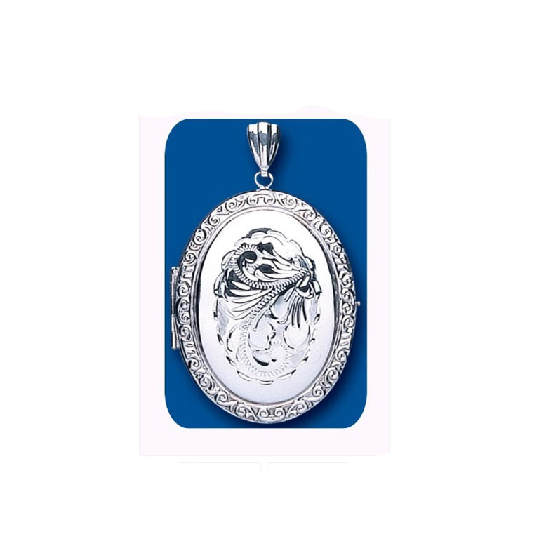 Large Oval Family Locket in Silver with Intricate Filigree Design for Precious Memories