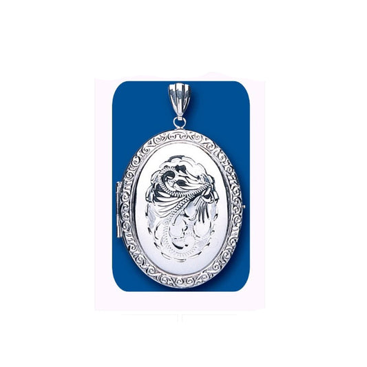 Large Oval Family Locket in Silver with Intricate Filigree Design for Precious Memories
