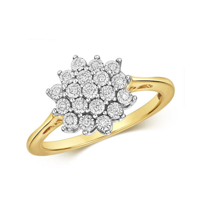 9ct Yellow Gold Diamond Cluster Ring Engagement Size J K L M N O P Q