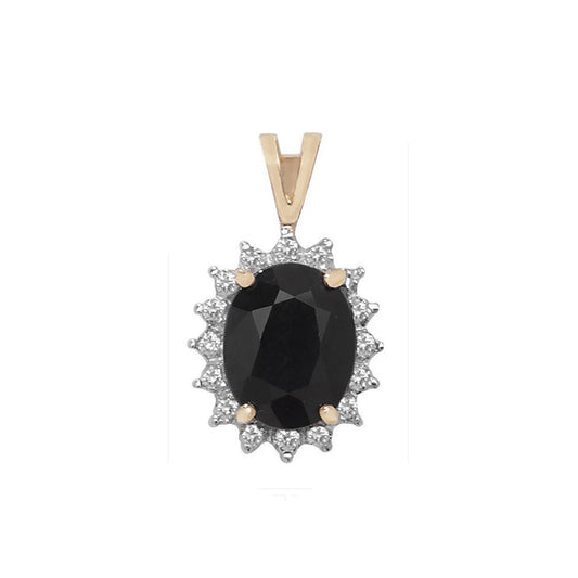 Large Sapphire and Diamond Oval Pendant Solid 9ct Yellow Gold Cluster Necklace