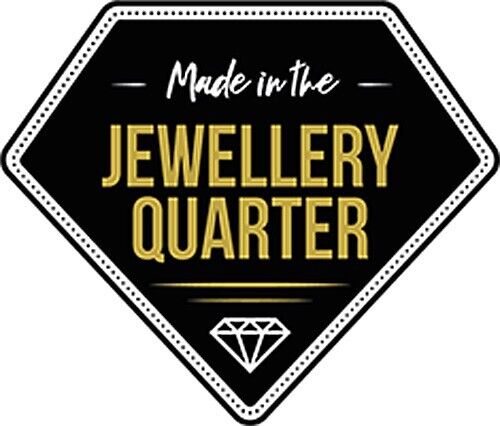 Black and gold badge featuring Made in the Jewellery Quarter with diamond graphic