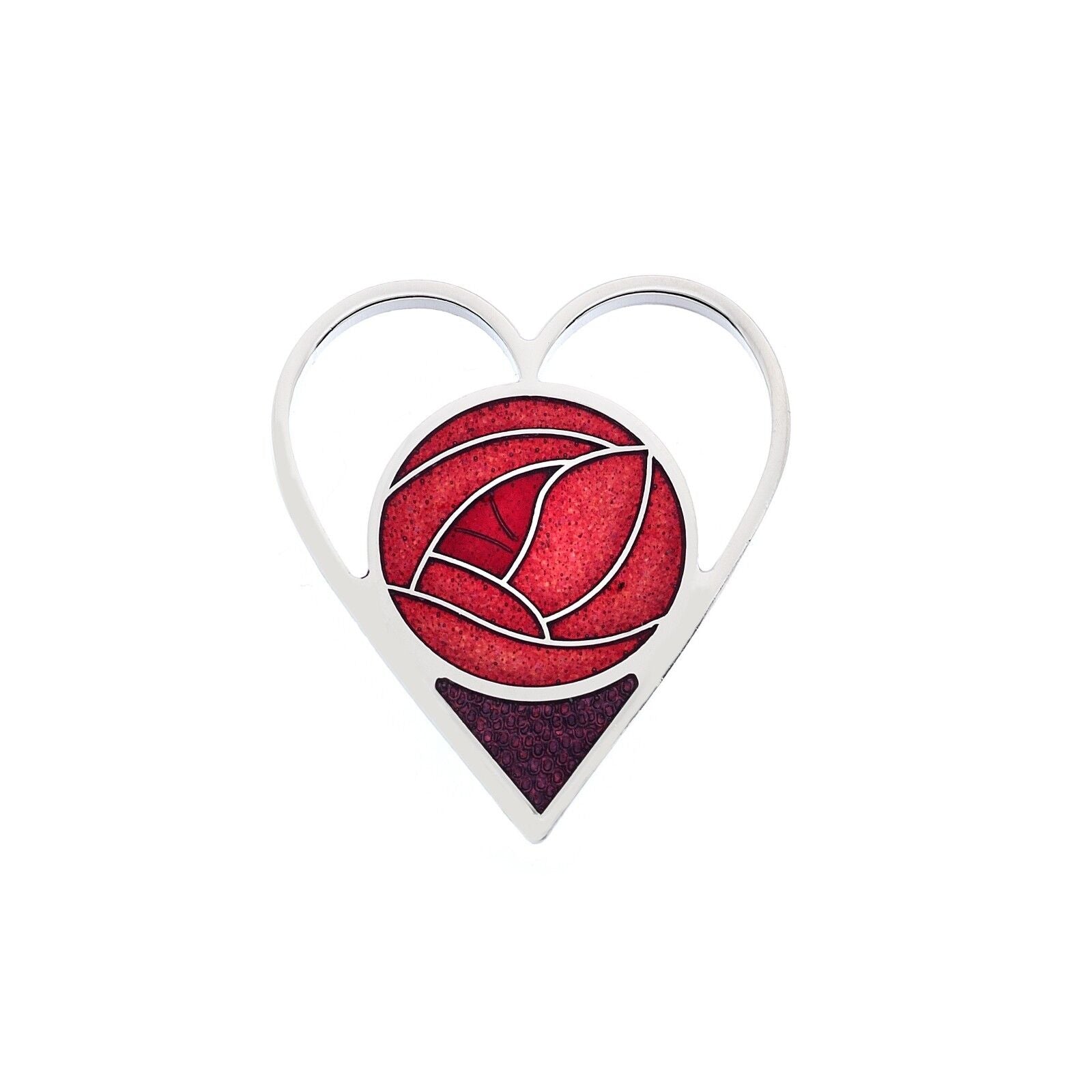 J R Jewellery Mackintosh red heart brooch with stained glass inspired design in red and purple