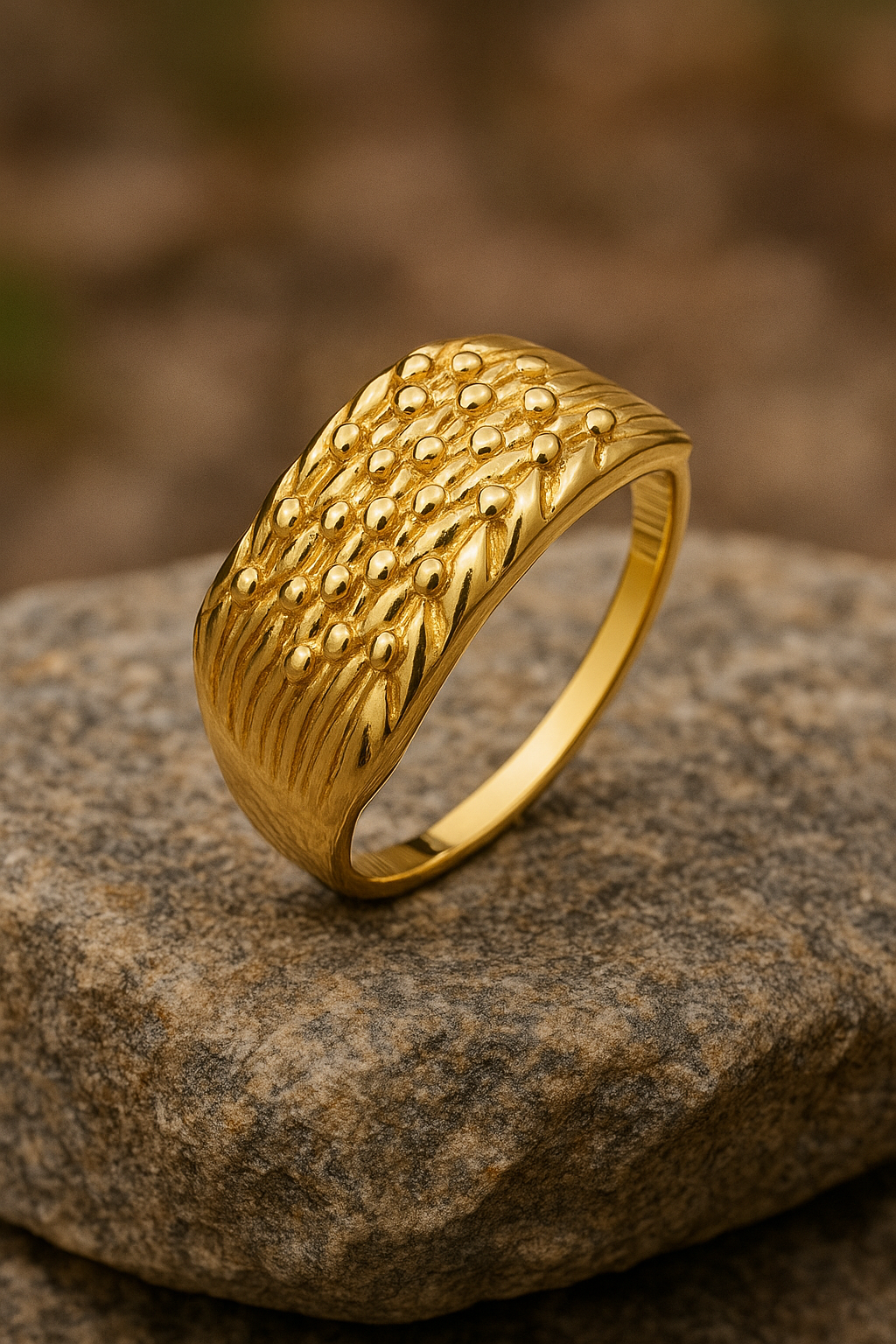 Men's 4 Row Keeper Ring in gold with textured detailing and polished finish, perfect for elegant styles