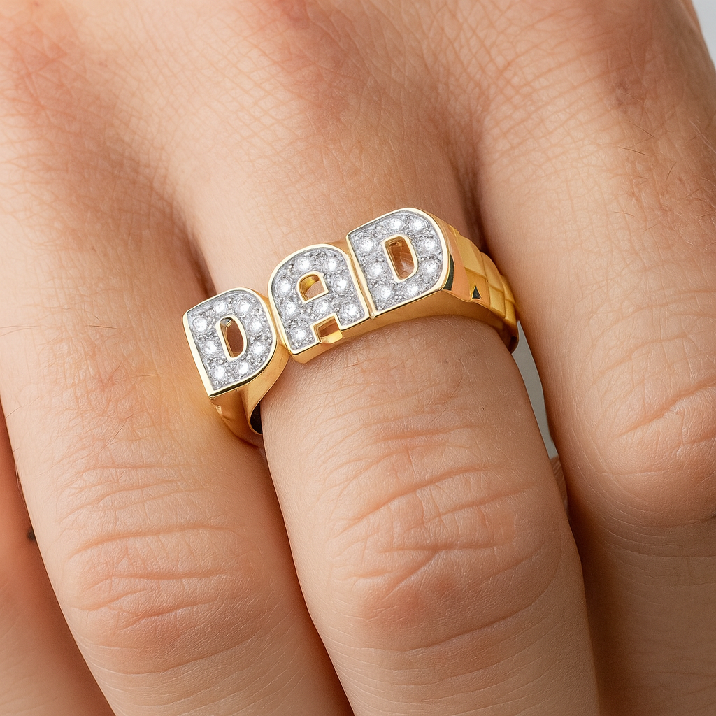 Mens 18ct Gold DAD Ring with Sparkling Diamonds, Ideal Gift for Fathers