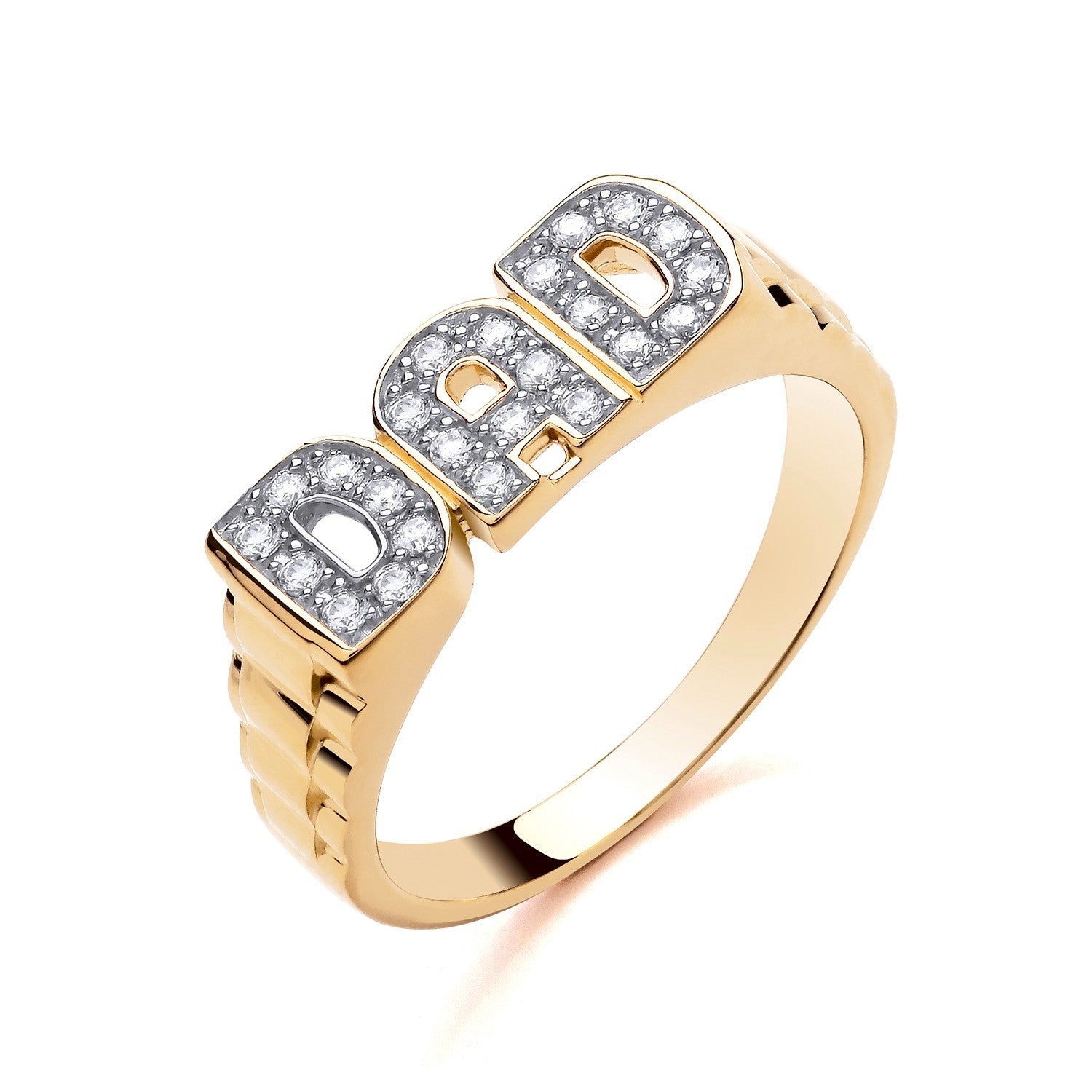 Mens 18ct Gold DAD Ring featuring sparkling diamond letters for a stylish gift