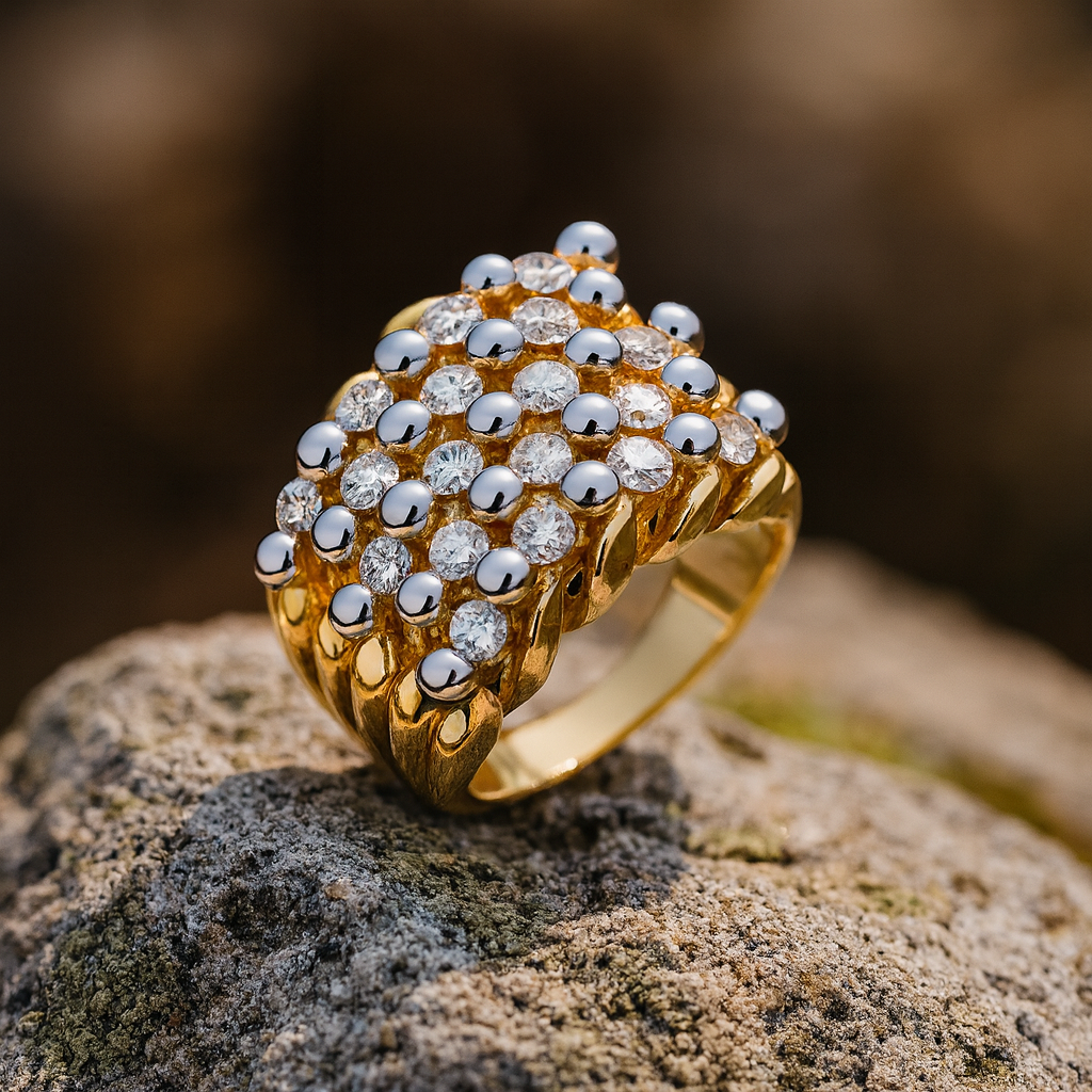 Mens 18ct Gold Keeper Ring with Sparkling Diamond Accents on Textured Band