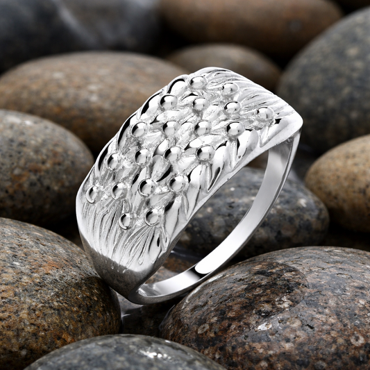 Mens 4 Row Keeper Ring in Silver with Textured Design, Perfect for Everyday Wear