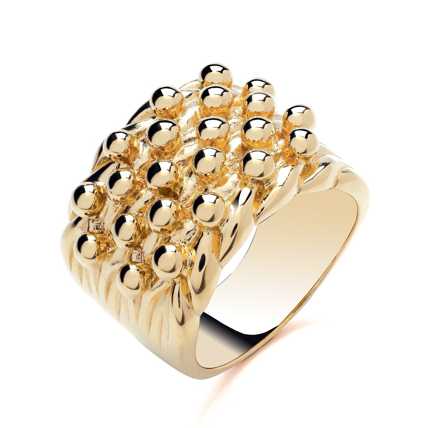 Stylish Mens 5 Row Heavy Keeper Ring in Gold with Textured Finish and Smooth Band