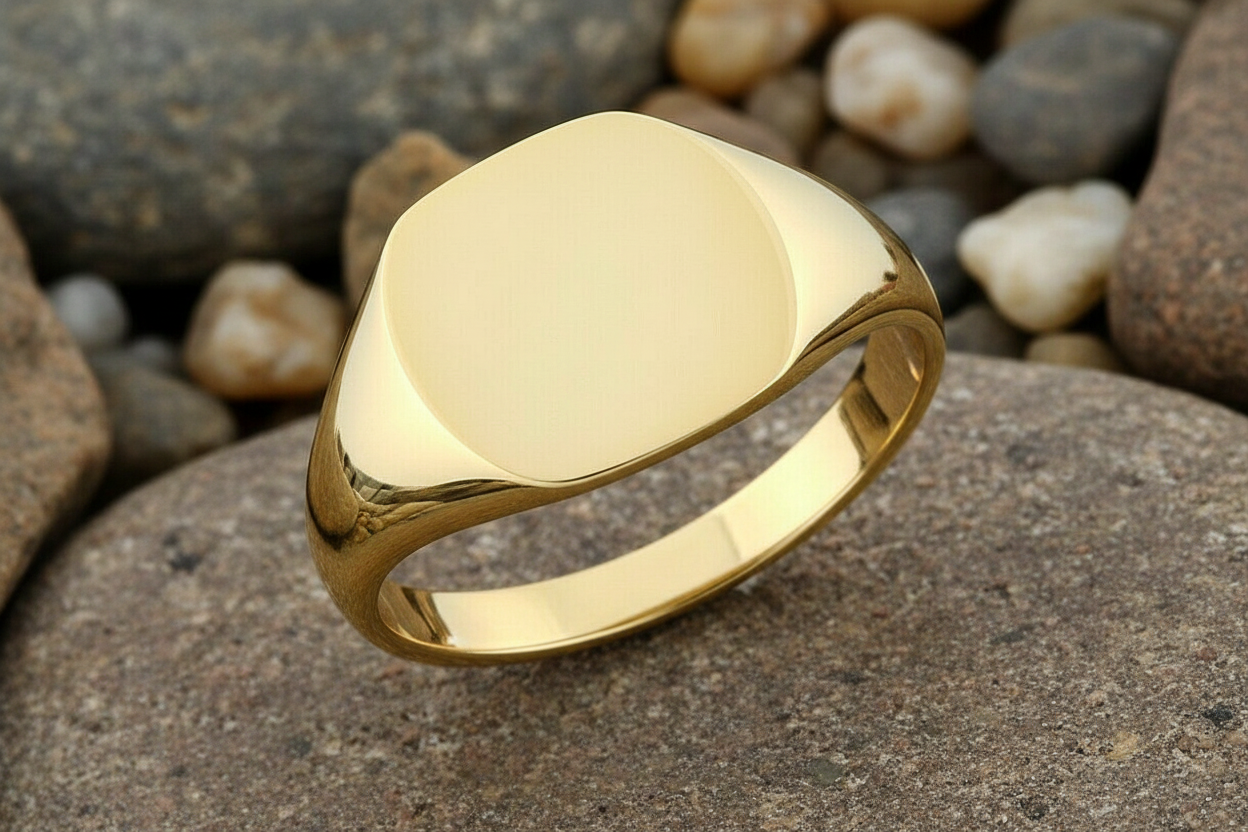 Men's 9ct Yellow Gold Signet Cushion Ring Hallmarked