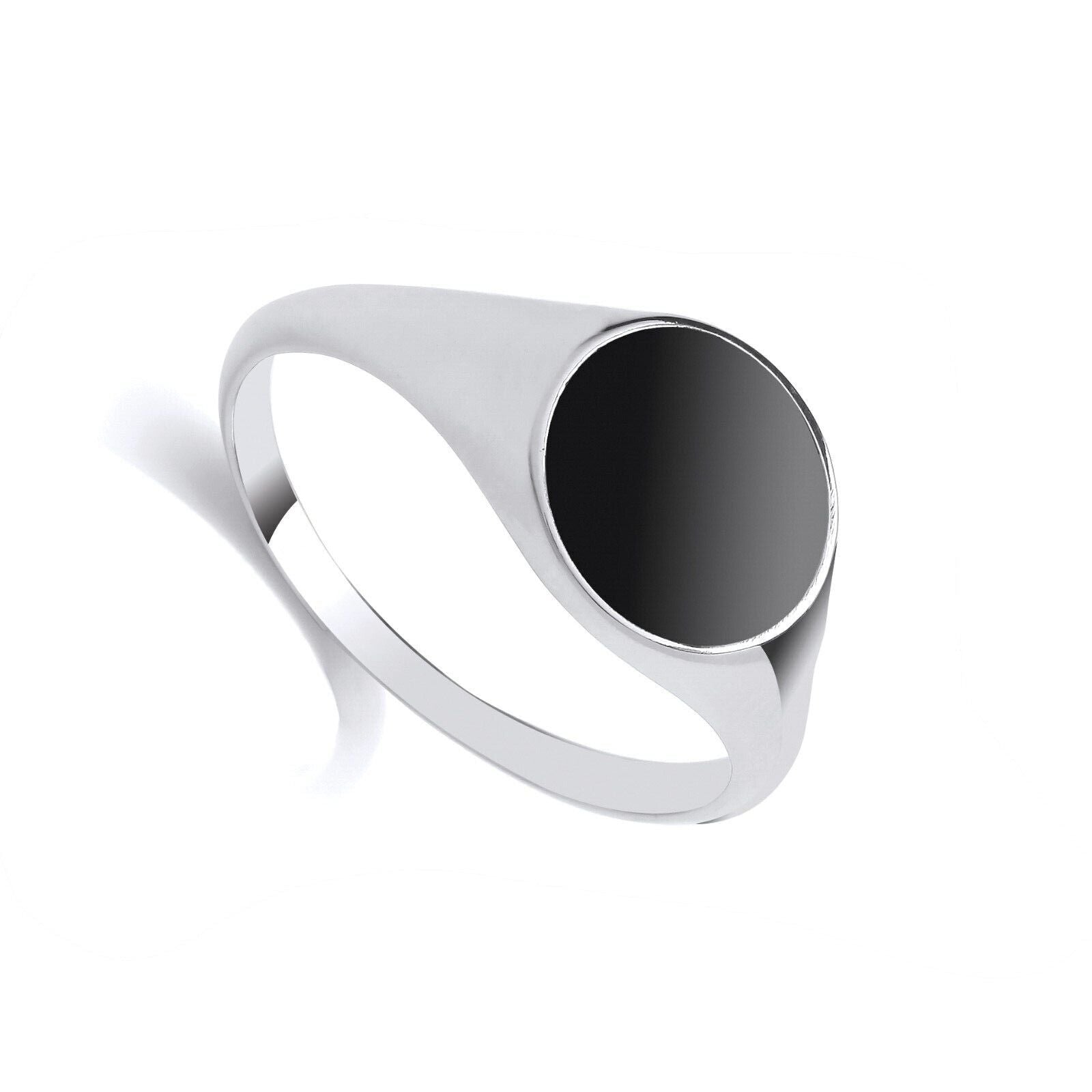 J R Jewellery men's black onyx signet ring with polished silver band and smooth black stone