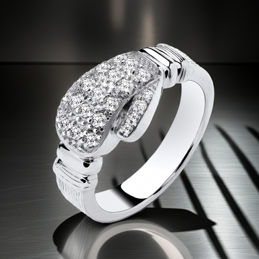 Stylish Mens Boxing Glove Ring in Silver with Sparkling Pave Set Stones for Modern Accessories