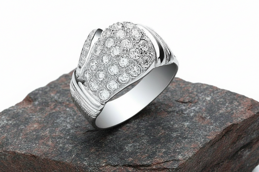 Mens Boxing Glove Ring Solid Sterling Silver with Sparkling Stone Detail on a Slate Background